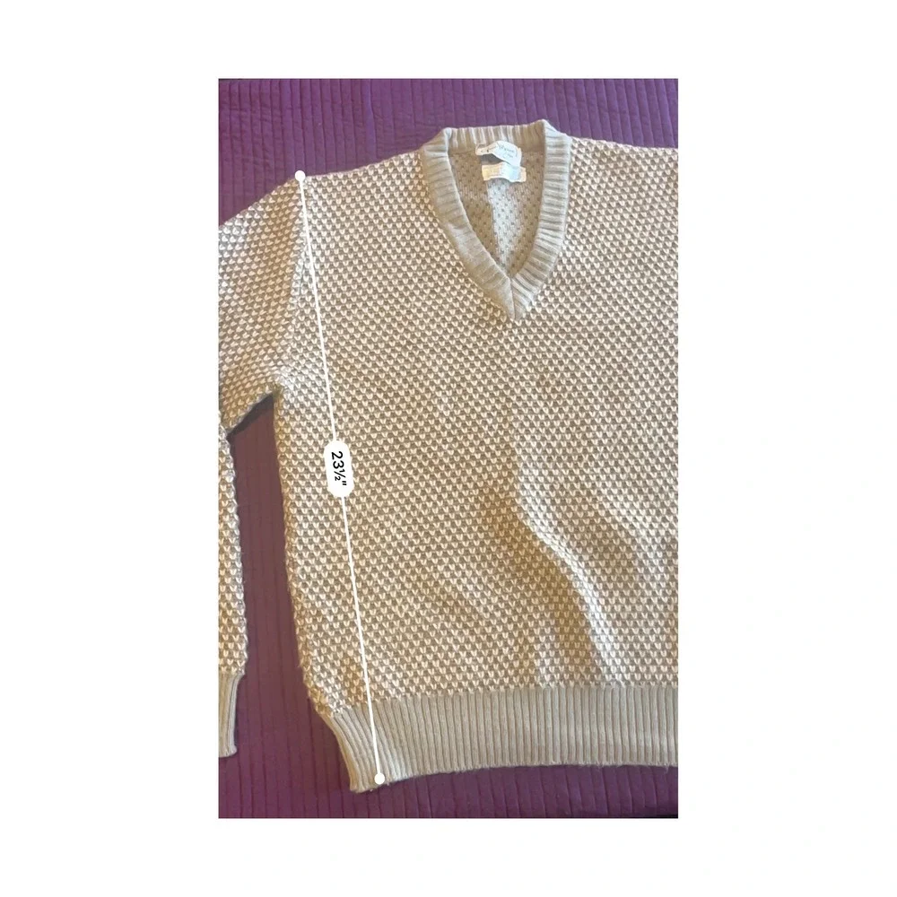 Gian Marco di Signa Italian‎ Knit V-Neck Sweater Textured Pattern Tan Brown